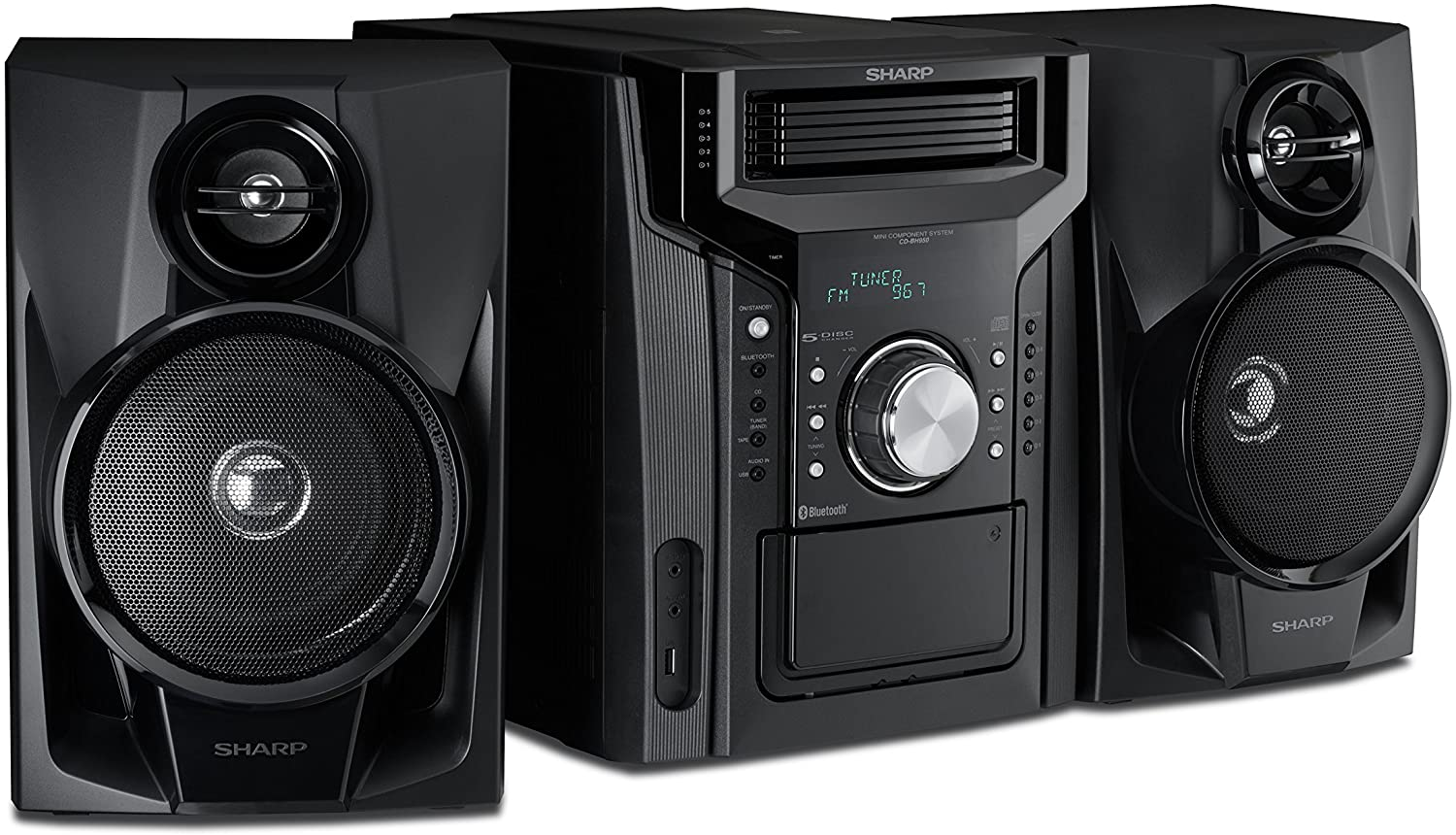 Sharp 5-Disc Mini Shelf Speaker System, Bluetooth, 350W (CD-BH950)
