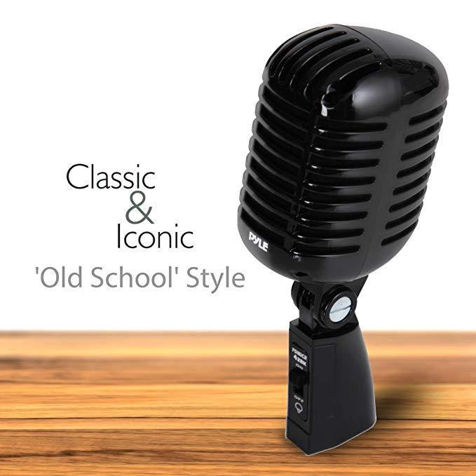 Pyle Retro-Style Dynamic Vocal Microphone with XLR Cable and Adjustable Stand – Ideal for Live Performances and Recording