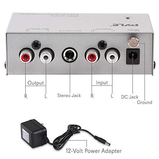 Pyle Ultra-Compact Phono Preamp – Mini Audio Preamp for Turntables, Guitars, and Microphones – RCA Input/Output for Record Players, Receivers, and Amplifiers – Model PP444