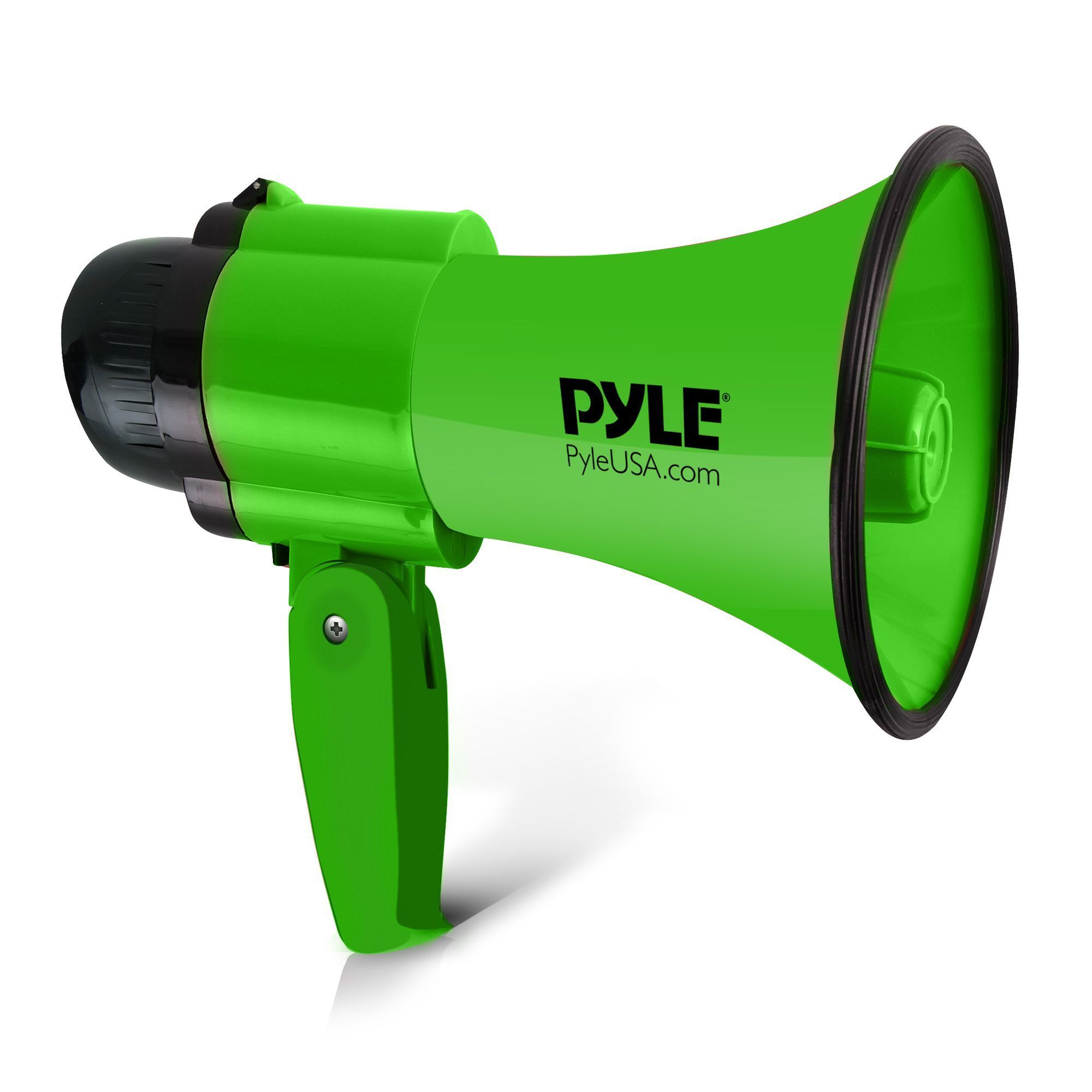 Portable Megaphone Speaker Siren Bullhorn - Compact and Battery Operated with 30 Watt Power, Microphone, 2 Modes, PA Sound and Foldable Handle for Cheerleading and Police Use - Pyle PMP32GR (Green)