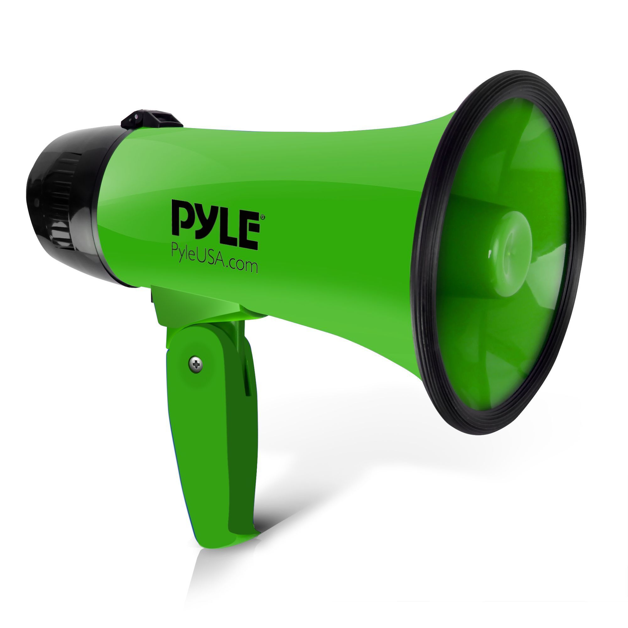 Portable Megaphone Speaker Siren Bullhorn - Compact and Battery Operated with 20 Watt Power, Microphone, 2 Modes, PA Sound and Foldable Handle for Cheerleading and Police Use - Pyle PMP22GR