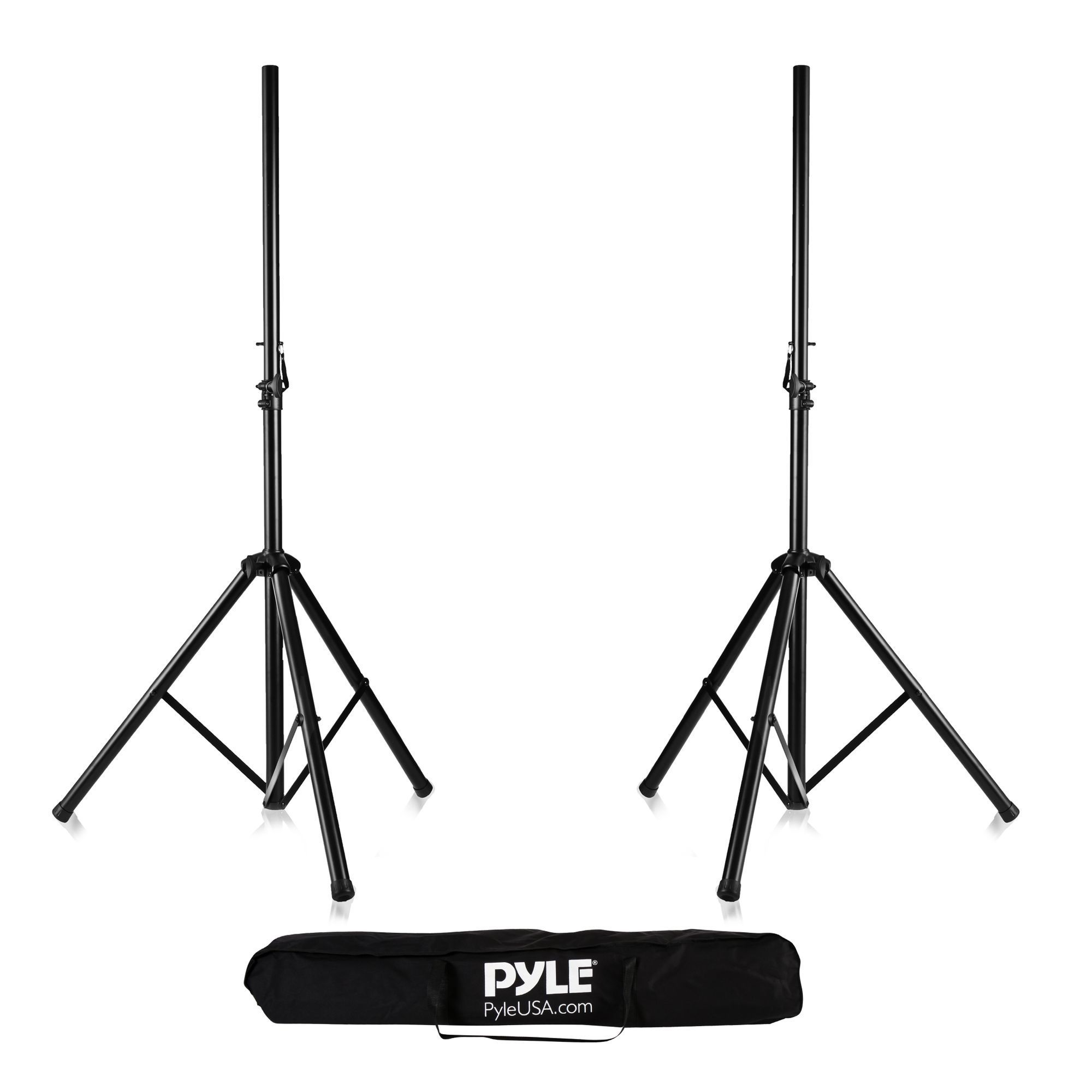 Pyle Universal Dual PA DJ Tripod 2 Speaker Stand Kit With Adjustable Height & Storage Bag Constructed with Heavy Duty Durable Steel and Lightweight for Easy Mobility Safety PIN Screw Locks PSTK107