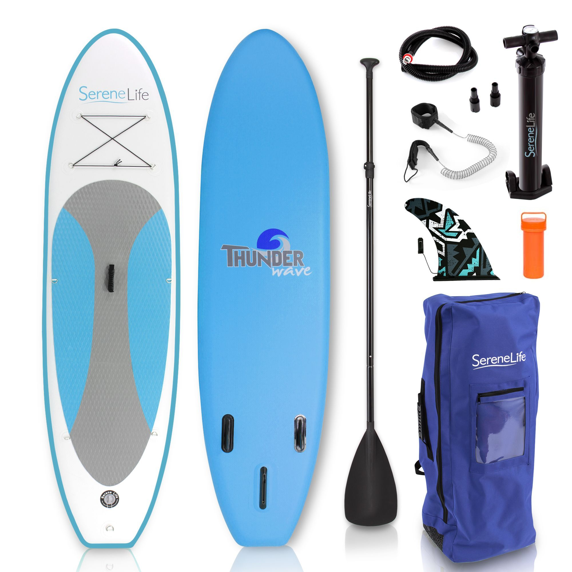 SereneLife Inflatable Stand Up Paddle Board (6 Inches Thick) Universal SUP Wide Stance w/ Bottom Fin for Paddling and Surf Control | Non-Slip Deck | Youth and Adult