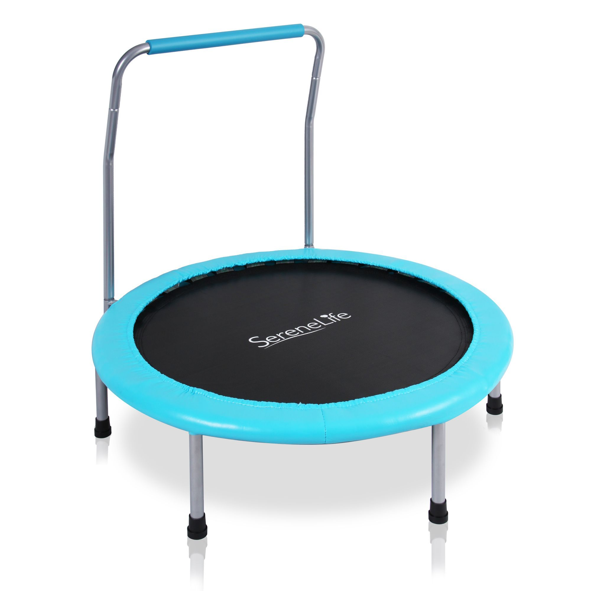 Serenelife Portable & Foldable Trampoline - 36” dia Springfree Rebounder Jumping Mat Safe for Kid w/ Padded Frame Cover and Handlebar and Carry Bag - SLELT367