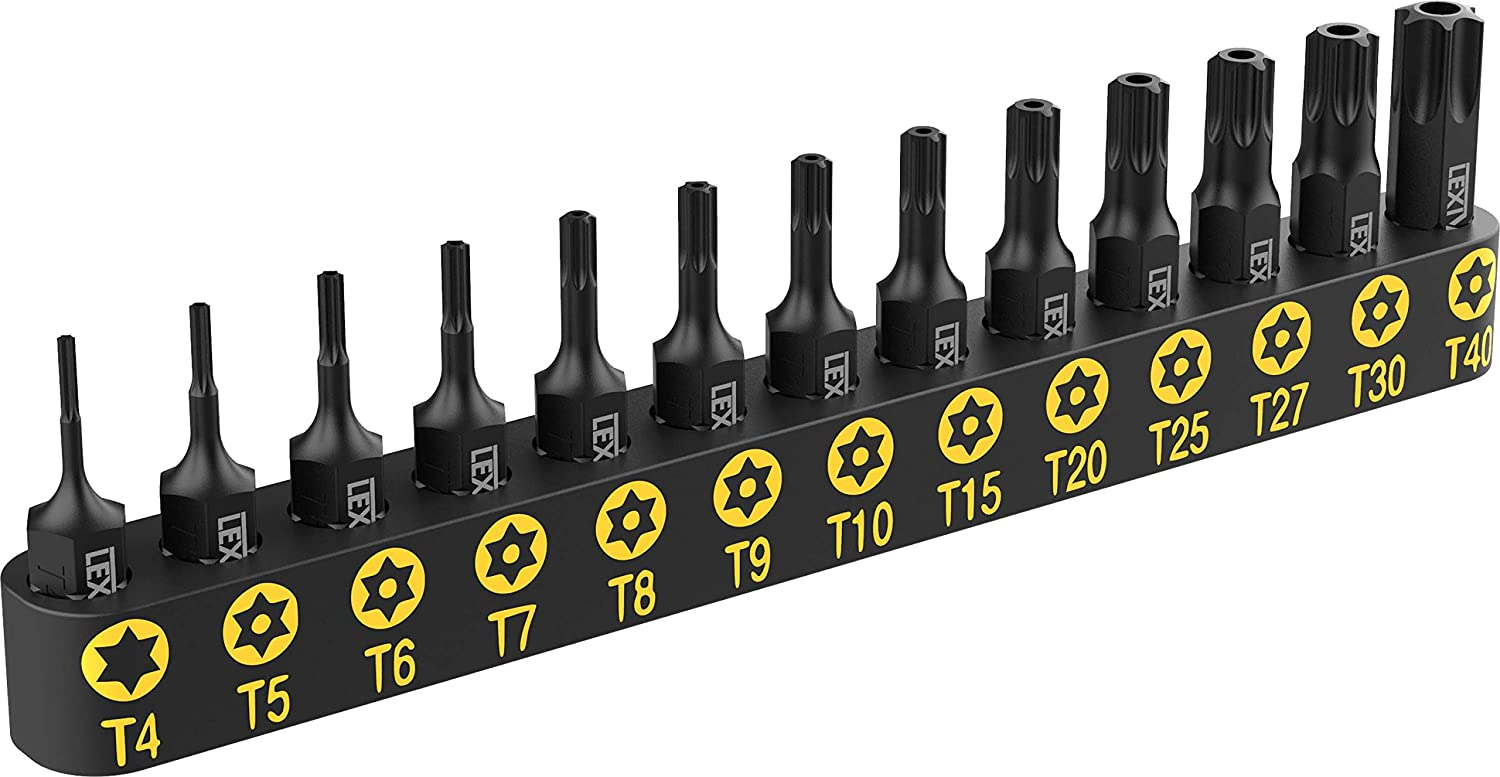Lexivon Torx Bit Socket 13Pc Star Bit Set, Tamper Proof, Premium S2 Alloy Steel, T4 - T40 Set, Enhanced Storage Case (LX-301)