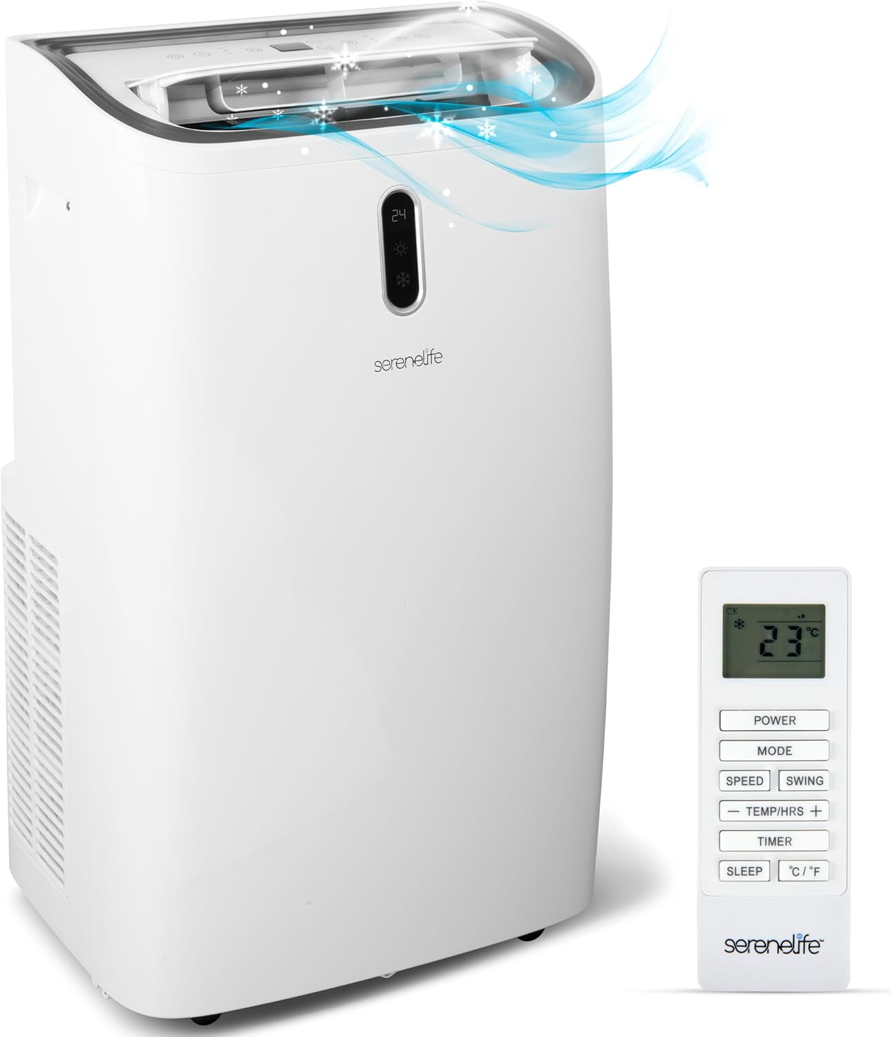 SereneLife SLPAC240W Portable Air Conditioner-12000 BTU Capacity (ASHRAE) Compact Home A/C Cooling Unit with Built-in Dehumidifier & Fan Modes, Includes Window Mount Kit (White), Stadard