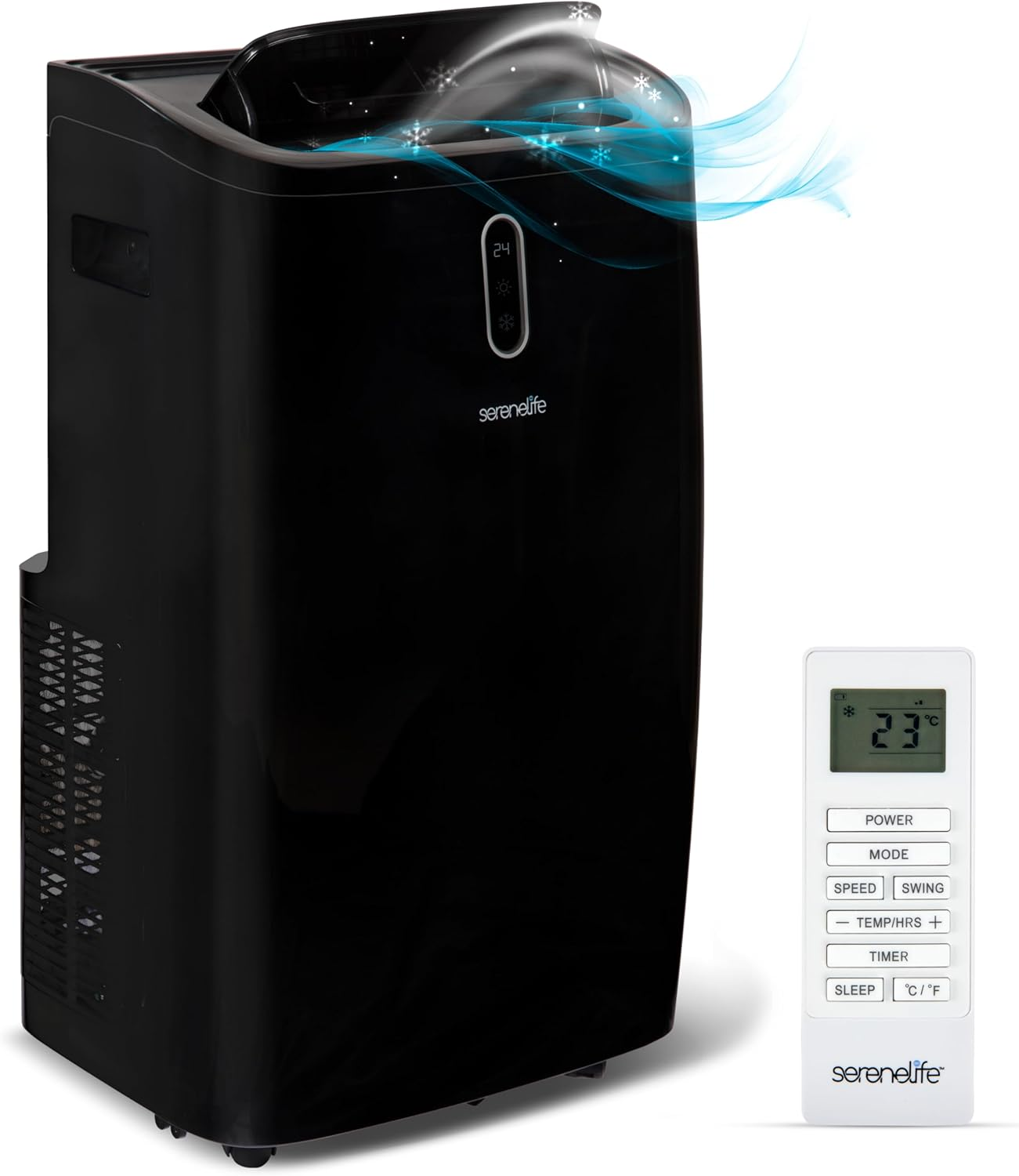 SereneLife 14000 BTU Portable Air Conditioner - 3-in-1 Compact Standing Air Conditioner for Room Up to 400 Sq. Ft. - Floor AC Unit with Remote Control - Universal Casters, Window Mount Kit