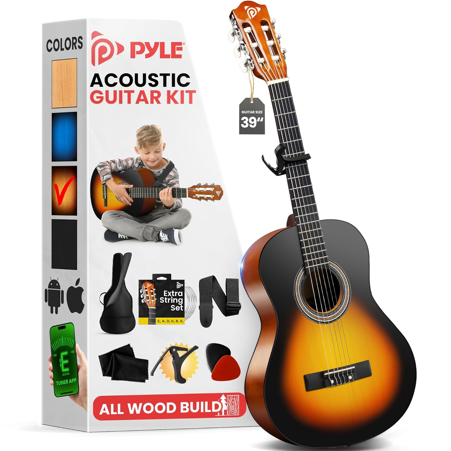 Pyle 36" 6‑String Western-Style Guitar – Right-Handed, Sunset Brown Finish (Model PGACMS90SBD)