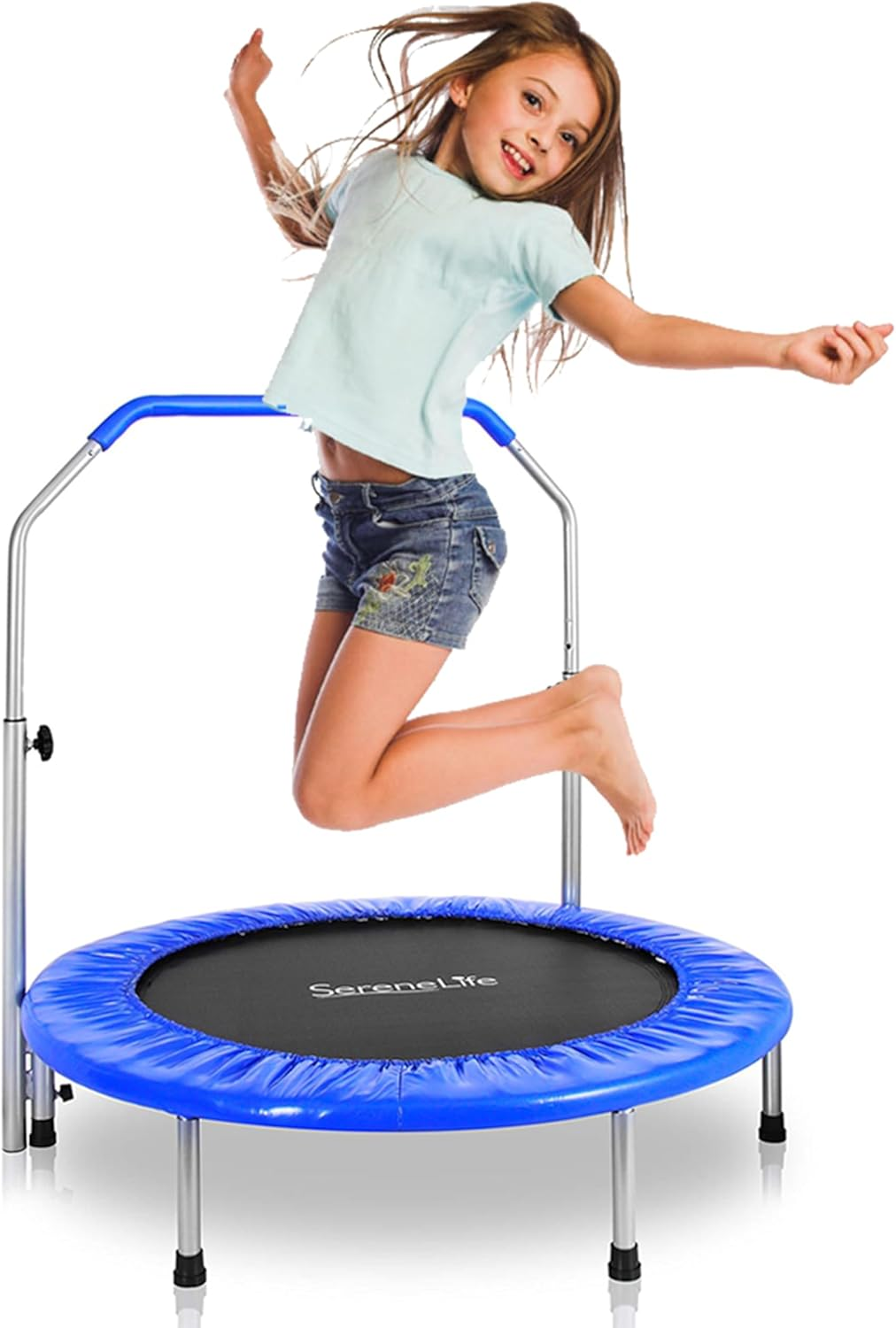 SereneLife 36/40" Foldable Mini Trampoline – Compact Exercise Rebounder with Foam Handle for Kids & Adults, Indoor/Outdoor Use, Supports 150/220 lbs
