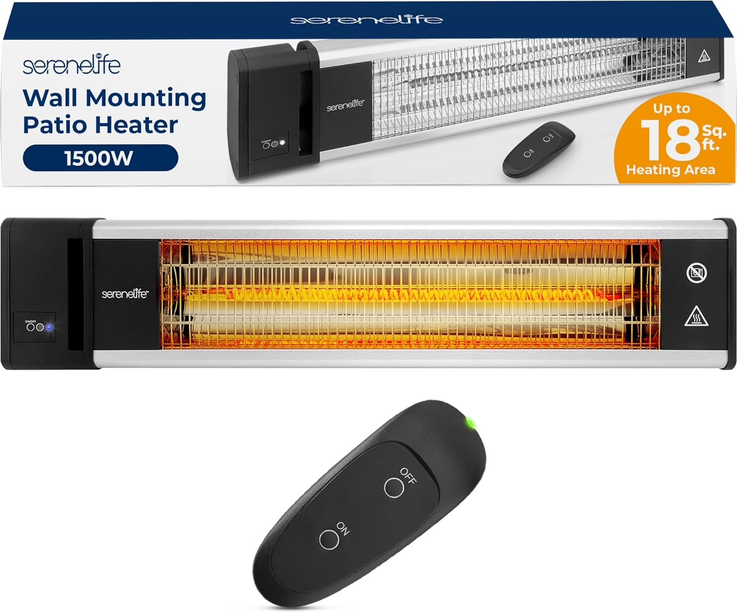 SereneLife 1500W Wall-Mounted Infrared Heater with Remote – Indoor/Outdoor Use, Odorless, IP65 Waterproof