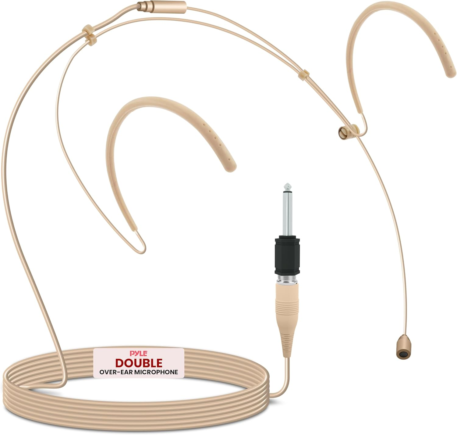 Pyle PMHM2 Double Over-Ear Omnidirectional Boom Condenser Microphone Headset – Hands-Free Wired Design with 3.5mm & 1/4" Adapter, 1.2m Cable, and Windscreen (Beige)