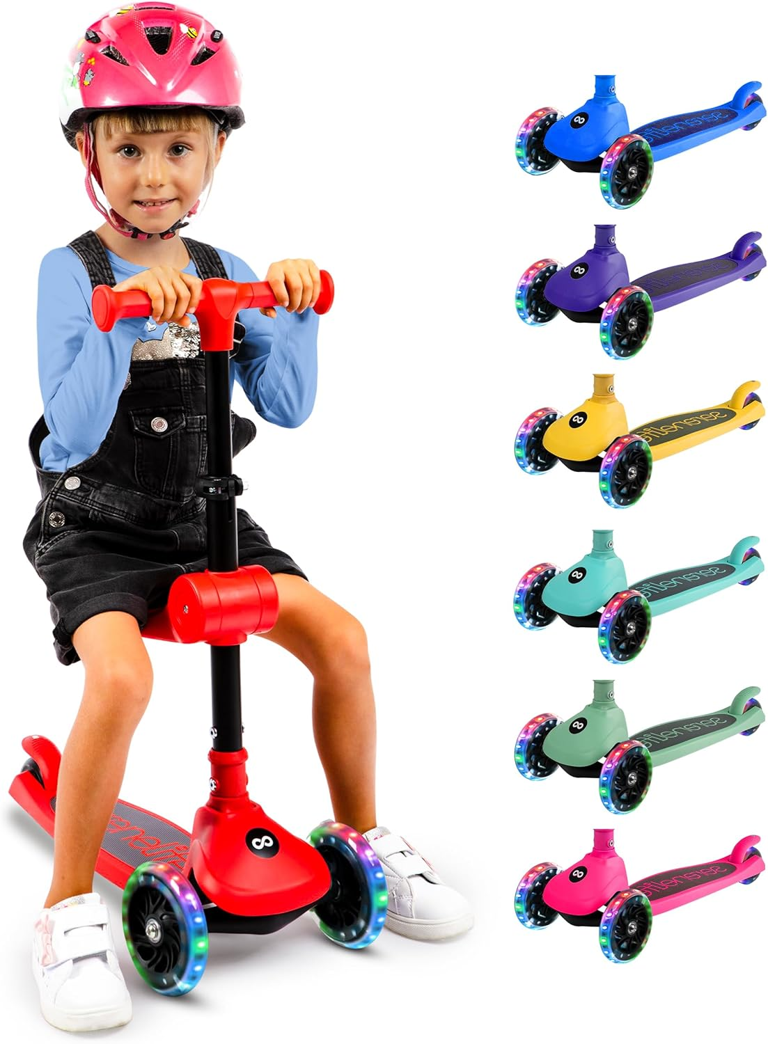 SereneLife 3‑Wheel Foldable Kids Scooter with LED Light‑Up Wheels and Adjustable Handlebar