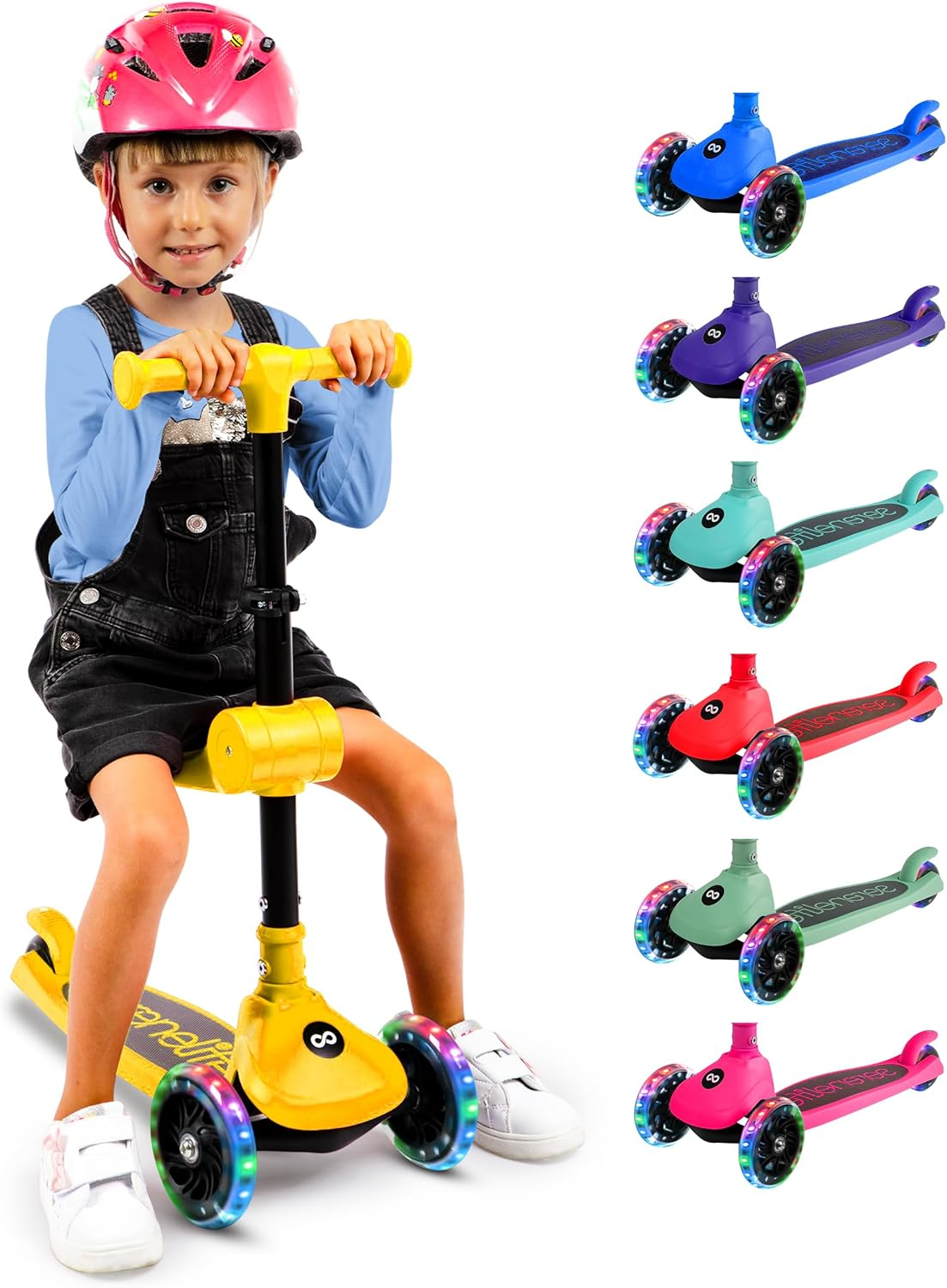 SereneLife Foldable 3-Wheel Kids Scooter – Adjustable Handlebar with LED Light-Up Wheels for Fun and Safe Riding