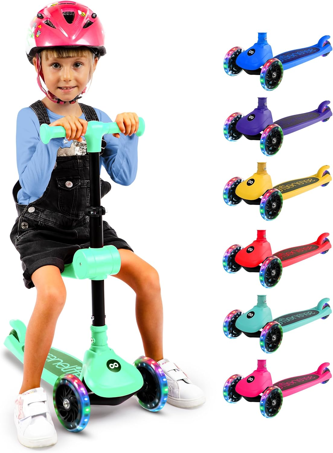 SereneLife 3-Wheel Kids Scooter – Foldable Design with Adjustable Handlebar and LED Light-Up Wheels for Safe, Fun Riding