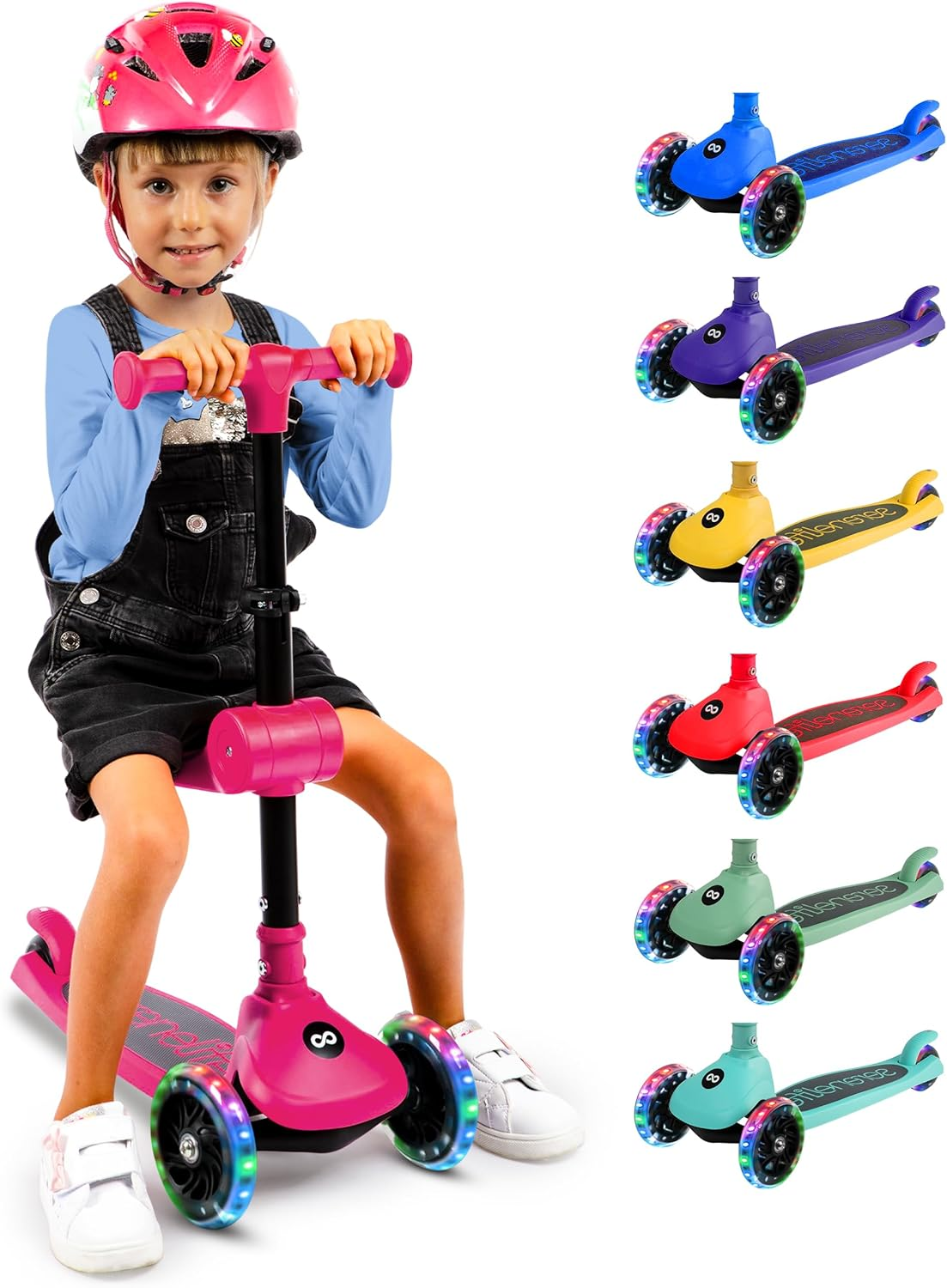 SereneLife Foldable 3-Wheel Scooter for Kids – Adjustable Handlebar and LED Light-Up Wheels for a Fun, Smooth Ride