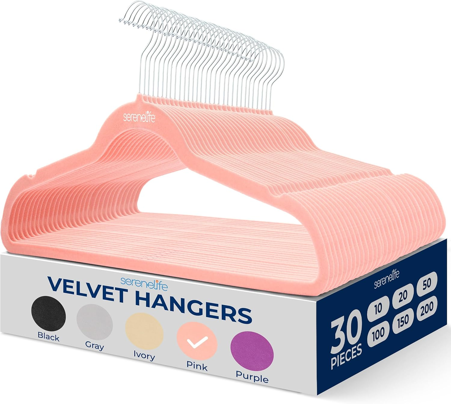 SereneLife 30-Pack Velvet Hangers – Space-Saving, Ultra-Thin and Lightweight with Non-Slip Surface and 360° Swivel Hook – Ideal for Shirts, Sweaters, Hoodies, Dresses, and Kids’ Clothes