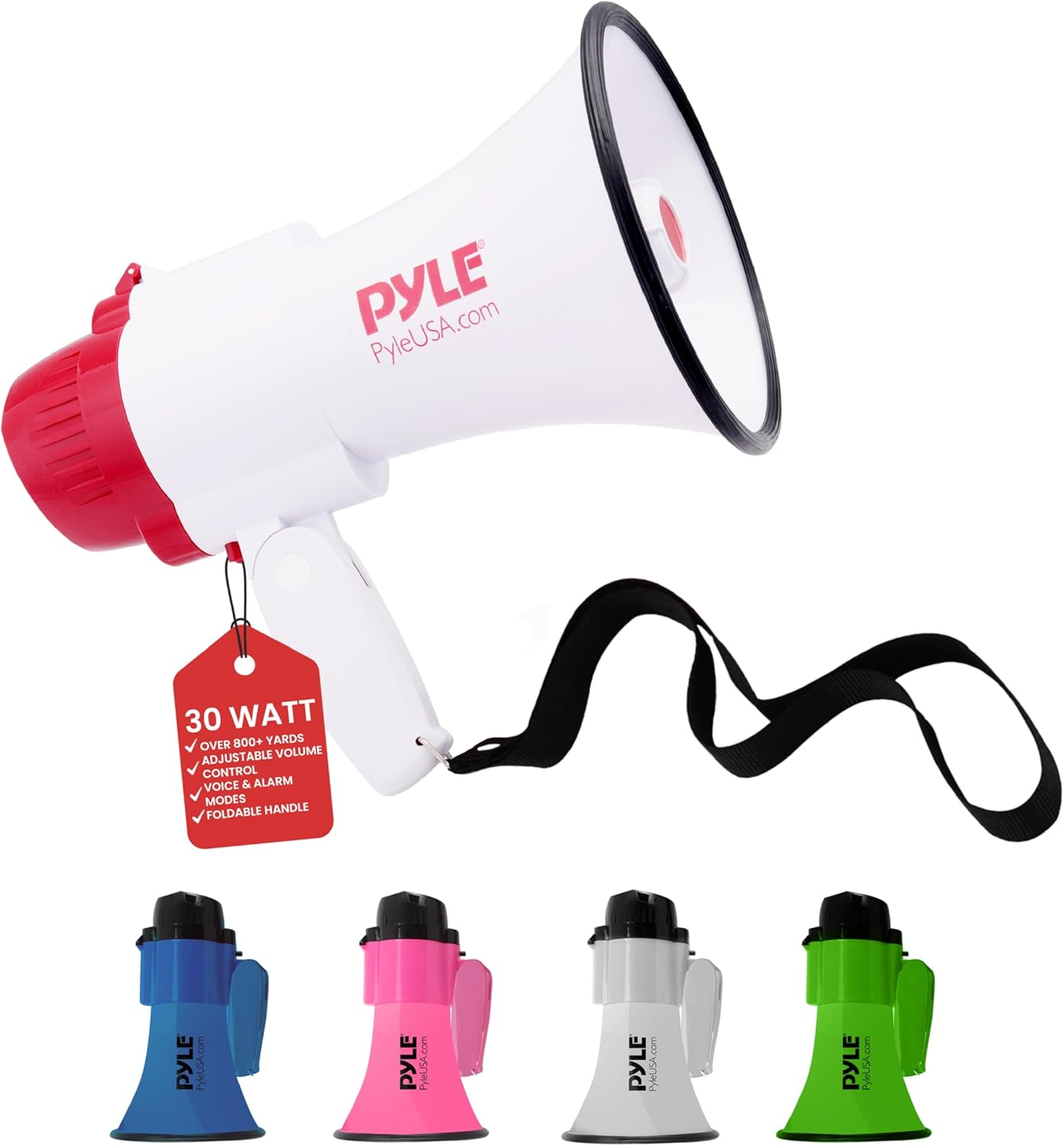 Pyle Megaphone Speaker PA Bullhorn – 30W with Built-in Siren, Voice Recorder, and 800-Yard Range – Perfect for Football, Soccer, Baseball, Hockey, Basketball, Cheerleading, Fans, and Coaches – Model PMP35R