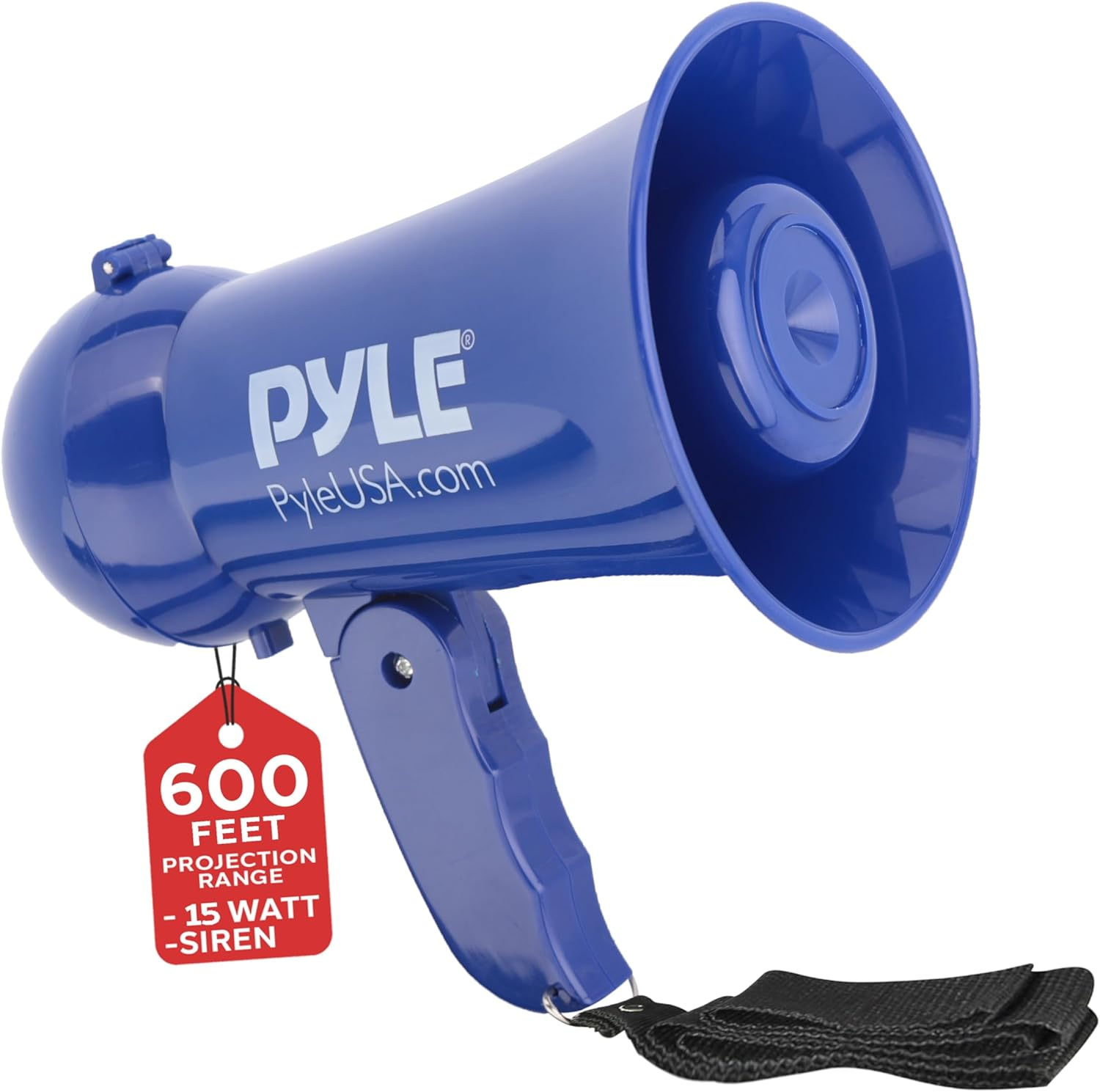 Pyle Portable Battery-Operated Megaphone – Loudspeaker with Built-in Siren and Dynamic Microphone – Perfect for Football Game Cheers, Mini Bullhorn for Kids and Adults (Navy Blue)