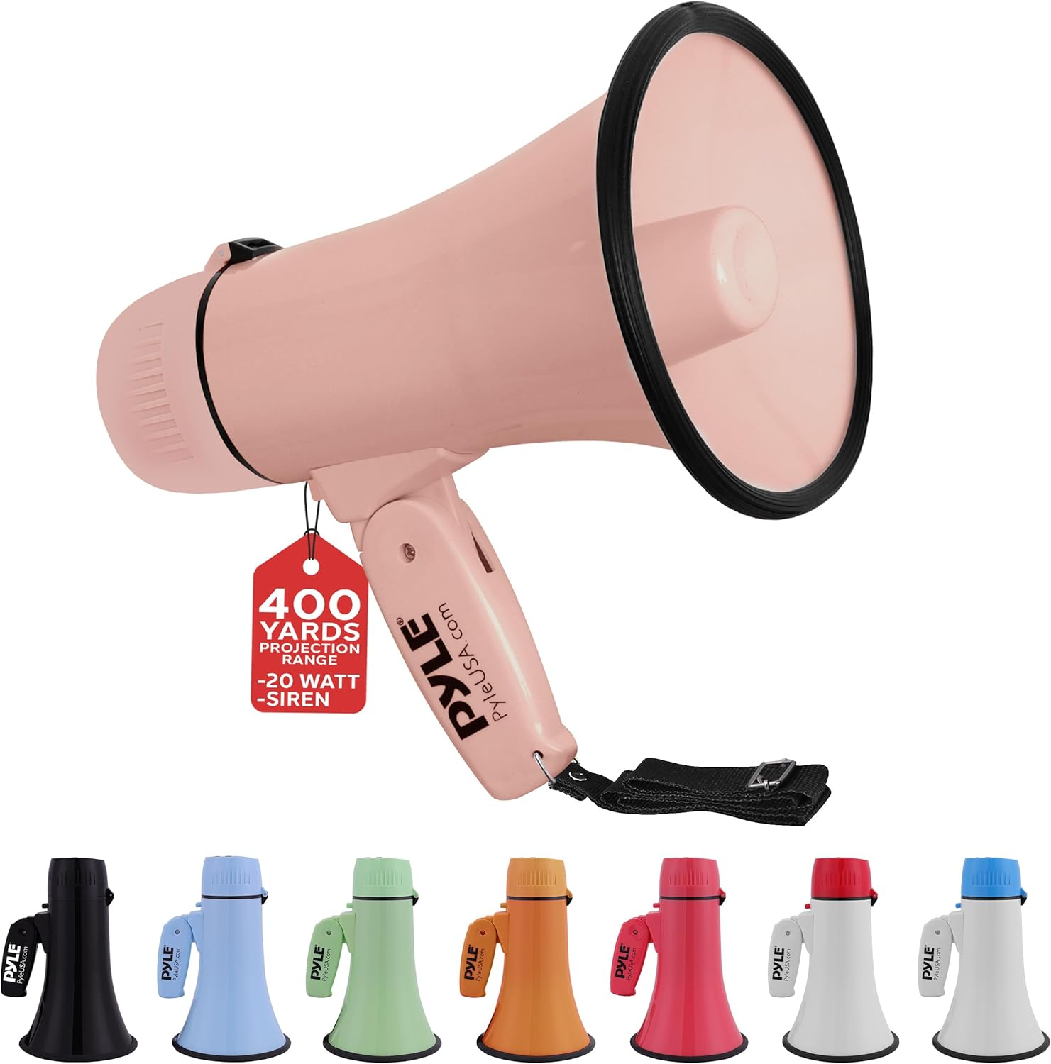Pyle 20W Portable Megaphone Bullhorn – Handheld Loudspeaker with Siren and Adjustable Volume – Compact, Powerful for Events, Sports, Announcements, and Public Address