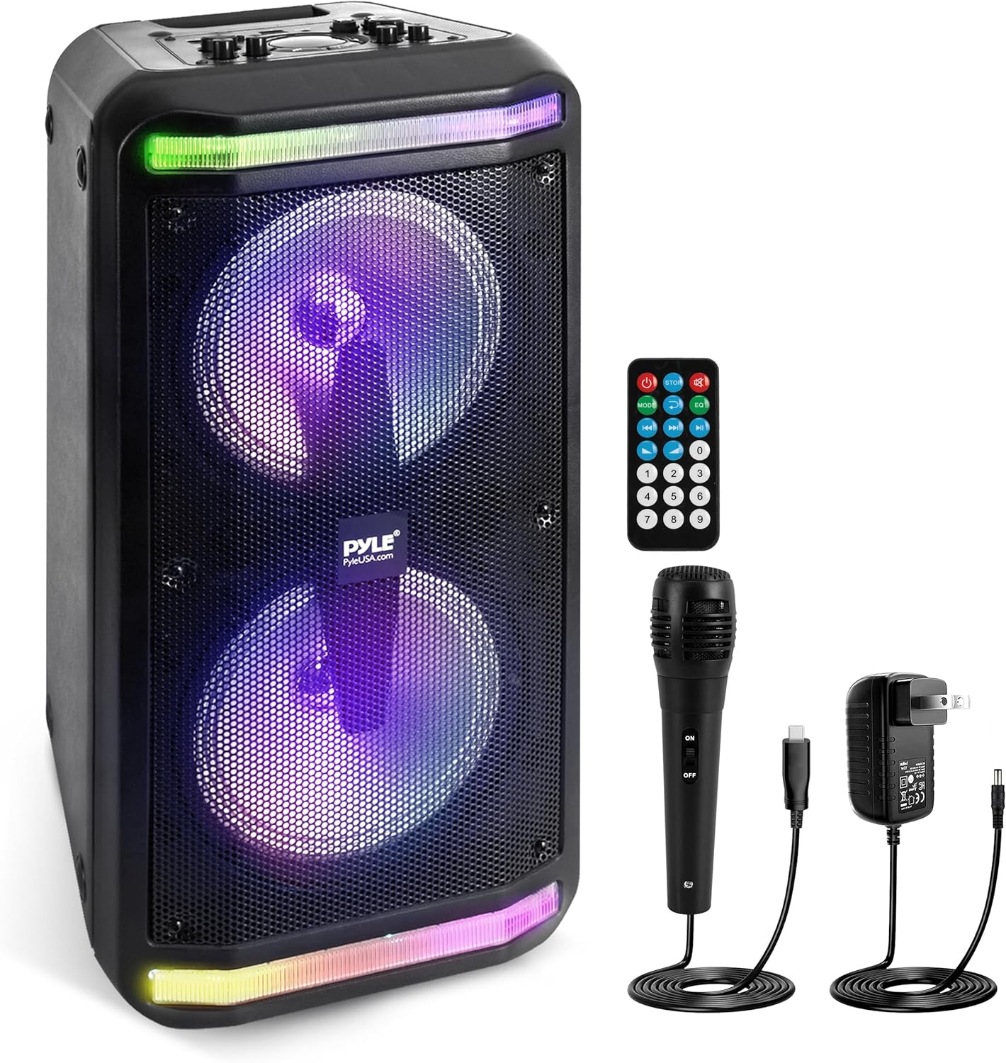 Pyle Sound Around Bluetooth Speaker and Microphone System – Portable Stereo Karaoke Speaker with Wired Mic, MP3/USB/Micro SD Inputs, FM Radio, 6.5” Subwoofers, 500W Max Output, Black, One Size, Model PPHP266B