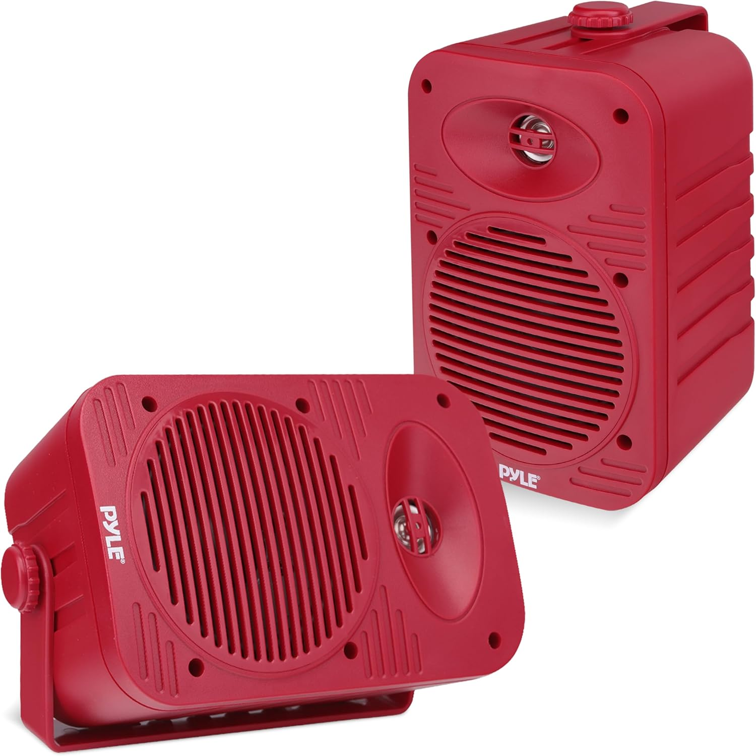 Pyle Indoor/Outdoor Speaker Pair – 500W Dual Waterproof 5.25” 2-Way Full-Range Speakers with 1/2” High-Compliance Polymer Tweeter – Ideal for Home, Boat, Marine, Deck, Patio, or Poolside Use (Red)