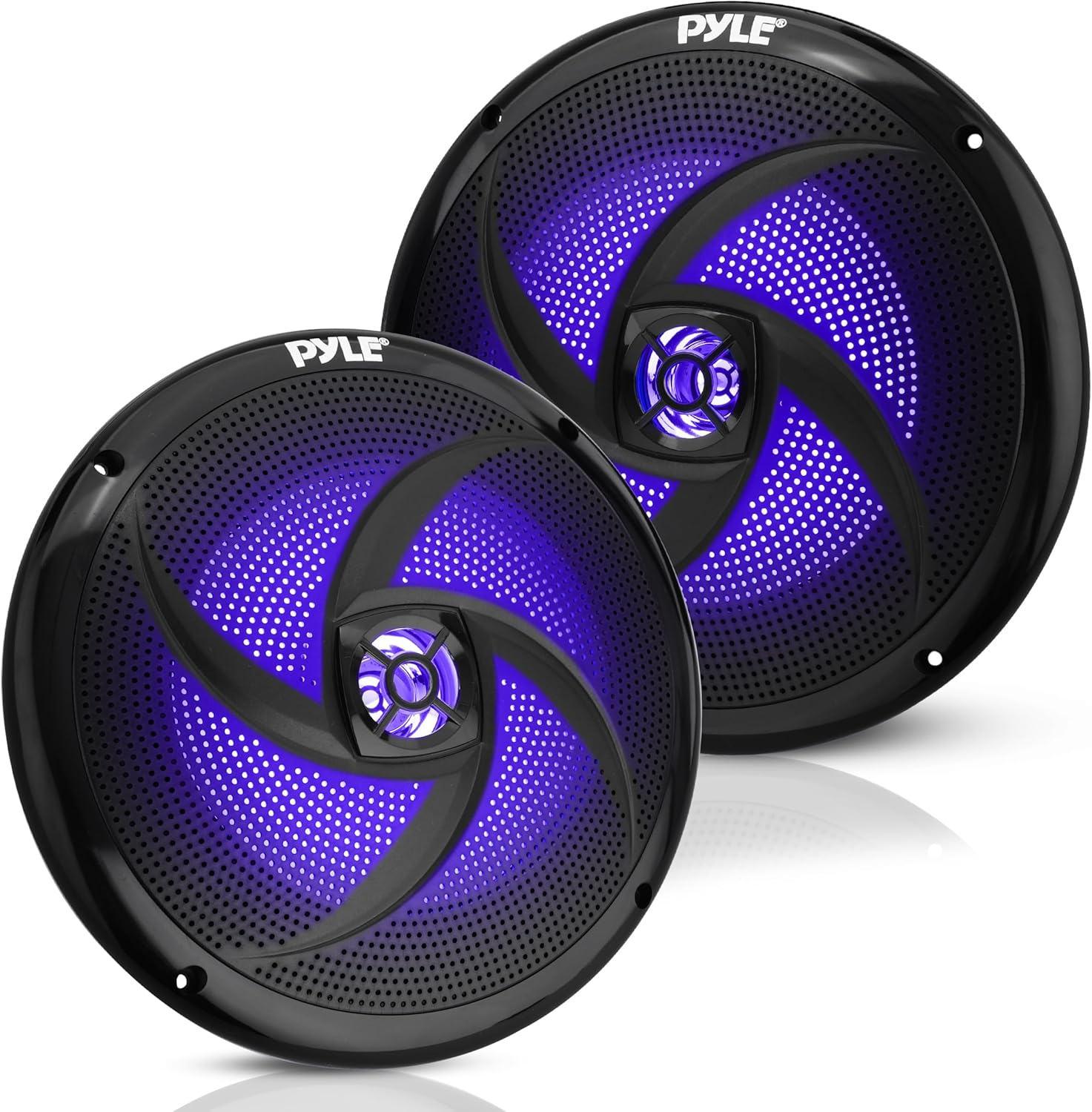 PyleUSA Dual 8” Marine Speakers – 2-Way Full Range Stereo Sound, 160W, Black with Blue LED Illumination and Water-Resistant Design