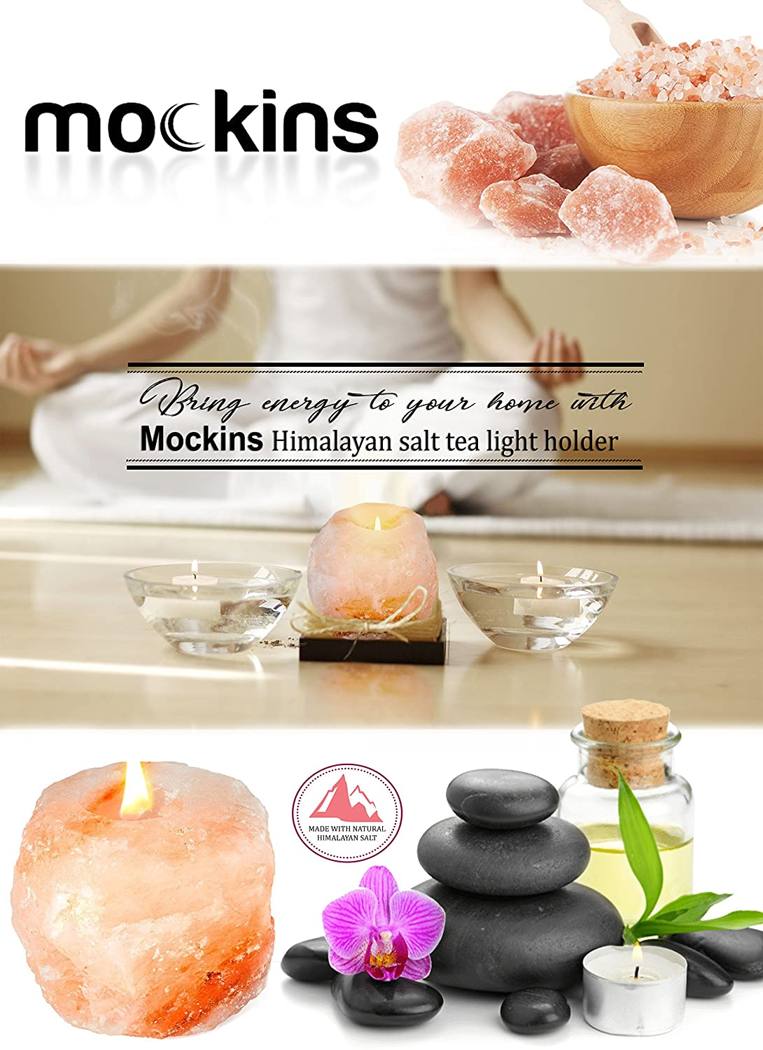 Mockins Natural Himalayan Salt Tea Light Candles - 6 Pack (MHHS6PTEAL80)