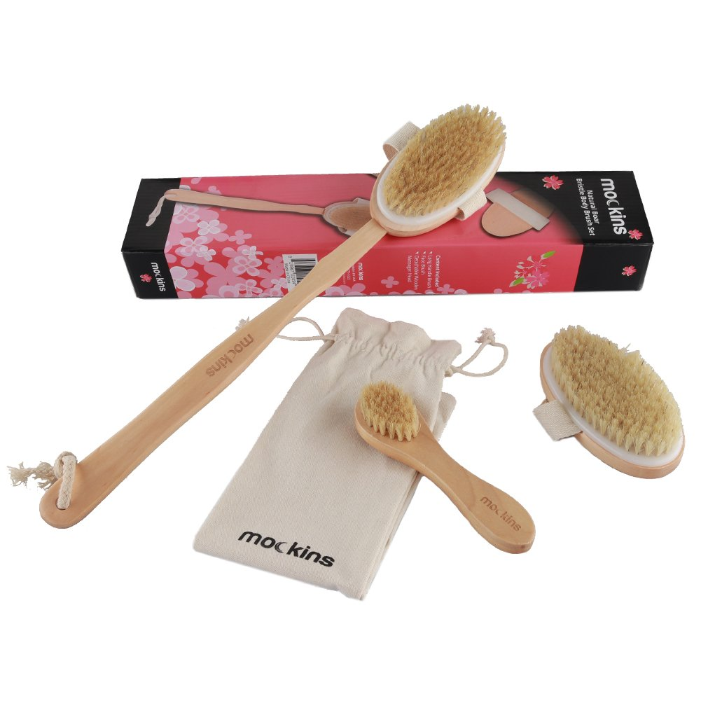 Mockins Natural 3 Piece Boar Bristle Body Brush Set, (MHBATHBRS65)