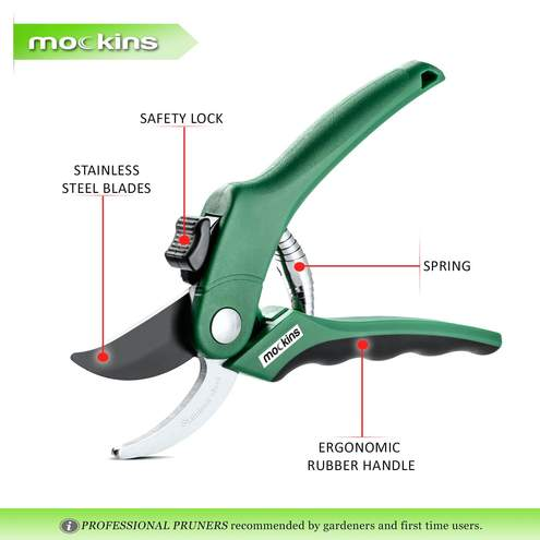 Mockins Professional Heavy Duty Stainless Steel Pruning Shears - Green (MGSHEARBP26)