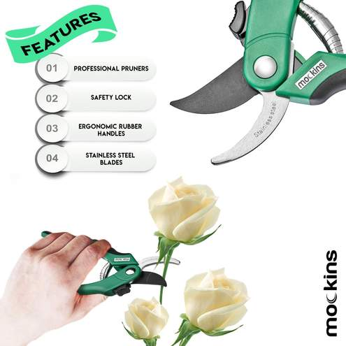 Mockins Professional Heavy Duty Stainless Steel Pruning Shears - Green (MGSHEARBP26)