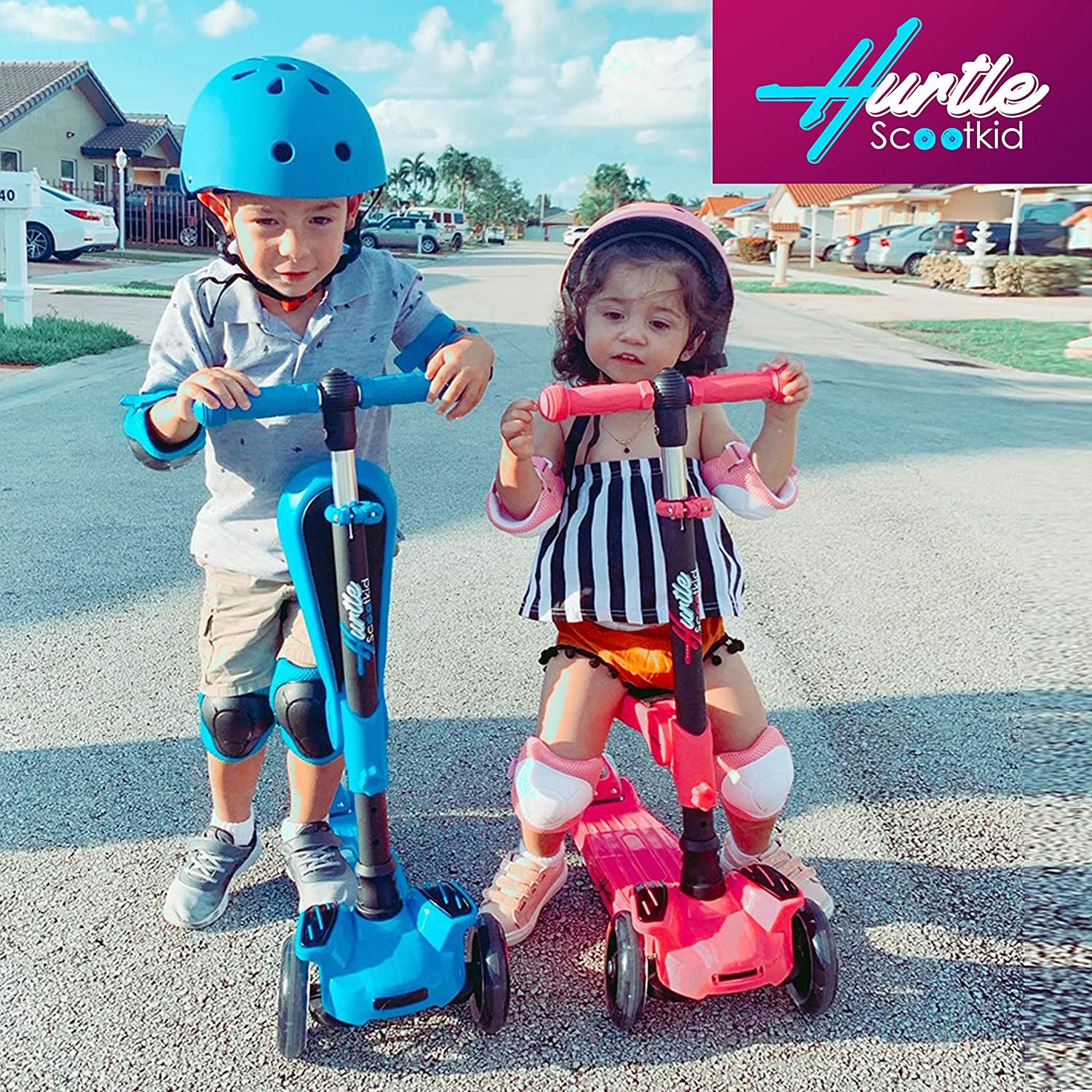 Hurtle ScootKid 3-Wheel Kids Scooter, LED Wheel Lights, Fold-Out Comfort Seat (Ages 1+)