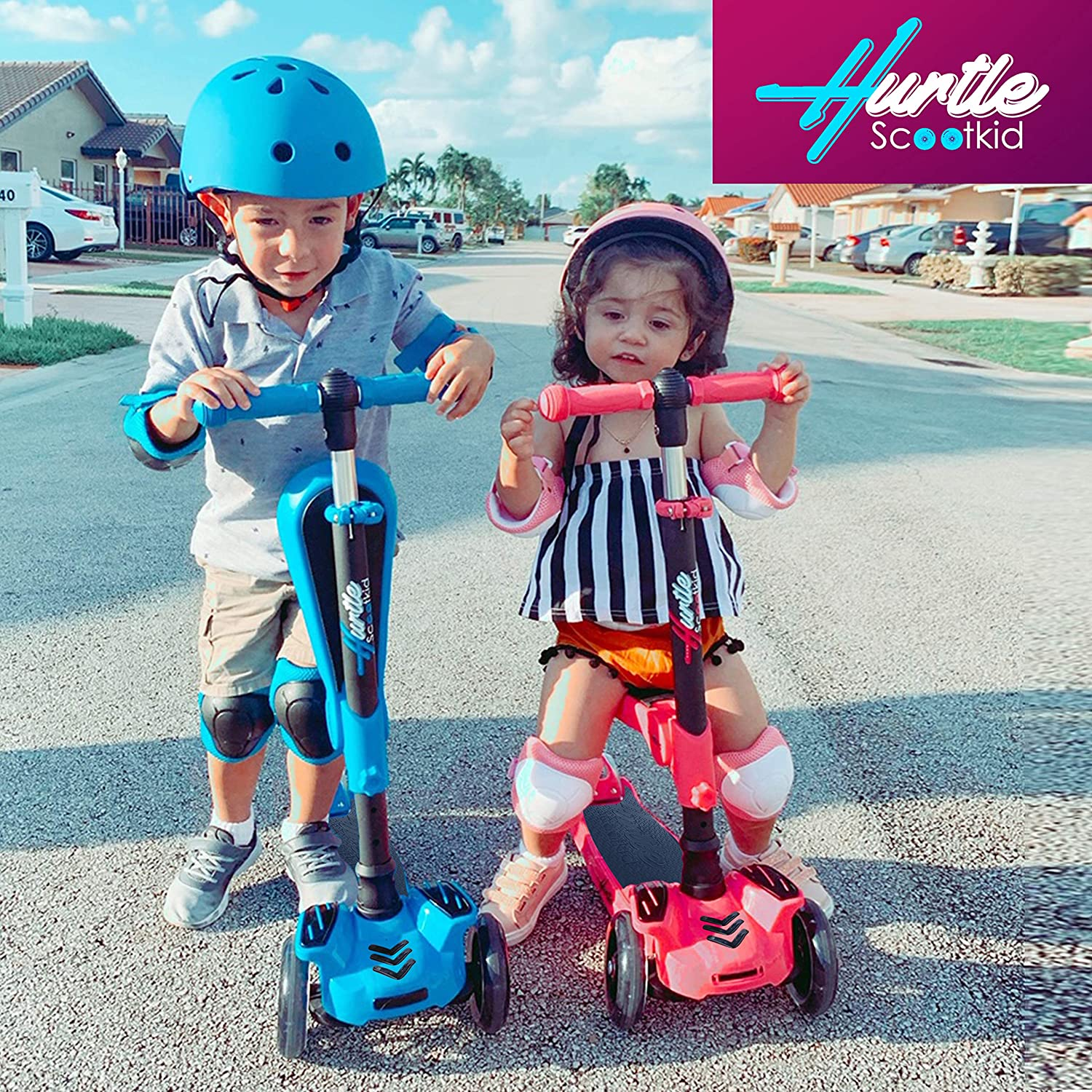 Hurtle ScootKid 3-Wheel Kids Scooter, LED Wheel Lights, Fold-Out Comfort Seat (Ages 1+)