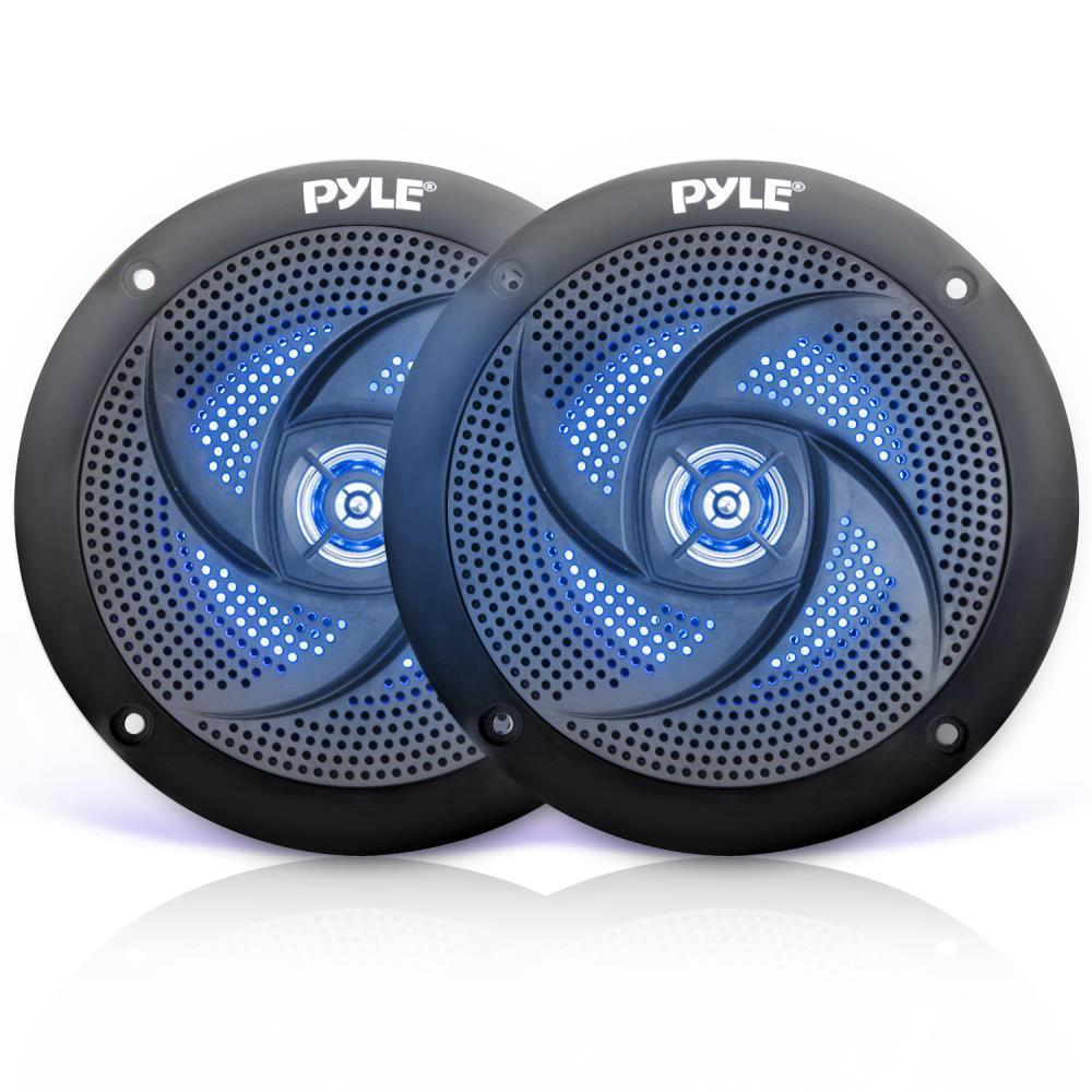 Waterproof Rated Marine Speakers, Low-Profile Slim Style Speaker Pair with Built-in LED Lights, 5.25''-inch (180 Watt)