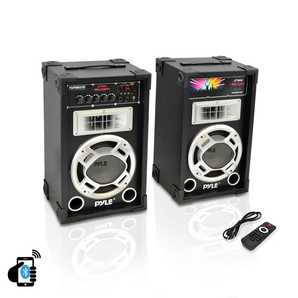 Pyle Dual 800 Watt Disco Jam Powered Two-Way PA Bluetooth Speaker System w/ USB/SD Card Readers, FM Radio, 3.5 mm AUX Input (Active & Passive Speakers) (PSUFM837BT)