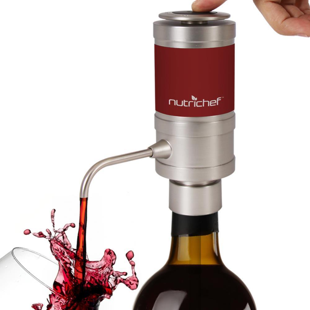 NutriChef Electric Wine Aerator Dispenser Pump - Portable and Automatic Bottle Breather Tap Machine - Air Decanter Diffuser System for Red and White Wine w/ Unique Metal Pourer Spout (PSLWPMP50)