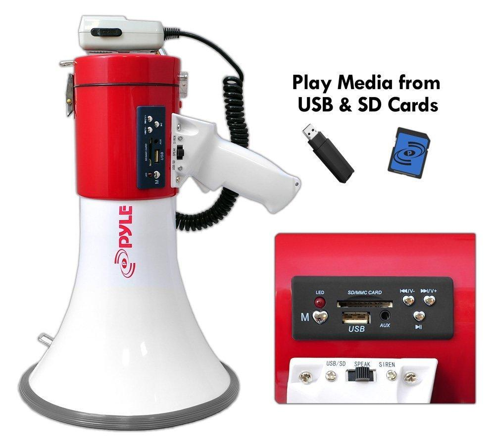 PylePro Megaphone Bullhorn with USB/SD Readers, Aux (3.5mm) Jack (PMP57LIA)
