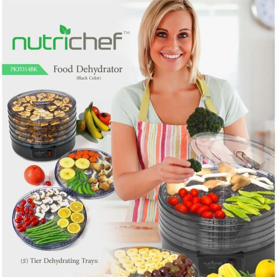 NutriChef Electric Countertop Food Dehydrator, Food Preserver (Black) (PKFD14BK)