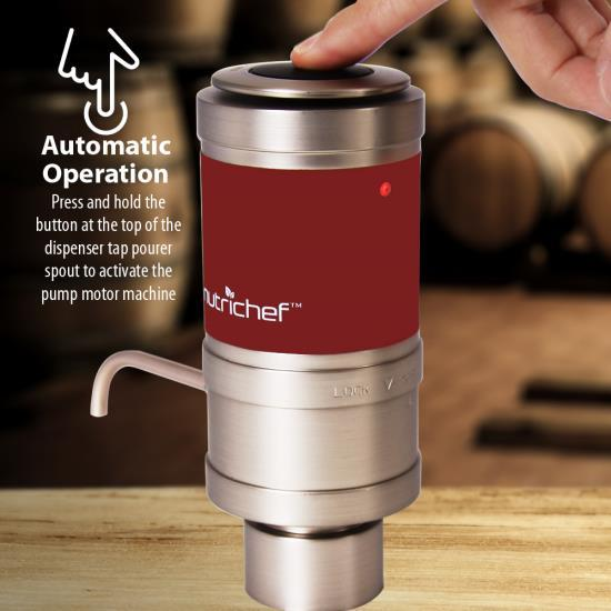 NutriChef Electric Wine Aerator Dispenser Pump - Portable and Automatic Bottle Breather Tap Machine - Air Decanter Diffuser System for Red and White Wine w/ Unique Metal Pourer Spout (PSLWPMP50)