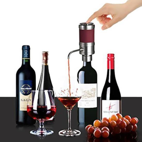 NutriChef Electric Wine Aerator Dispenser Pump - Portable and Automatic Bottle Breather Tap Machine - Air Decanter Diffuser System for Red and White Wine w/ Unique Metal Pourer Spout (PSLWPMP50)