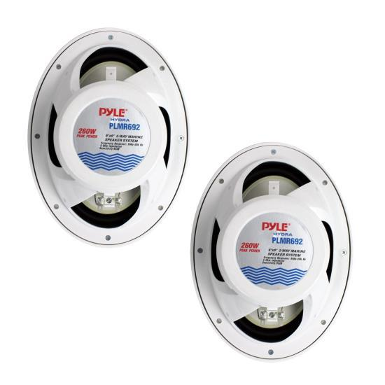 Pyle Dual 2-Way Water Resistant Marine Speakers, Full Range Stereo Sound - White (PLMR692)