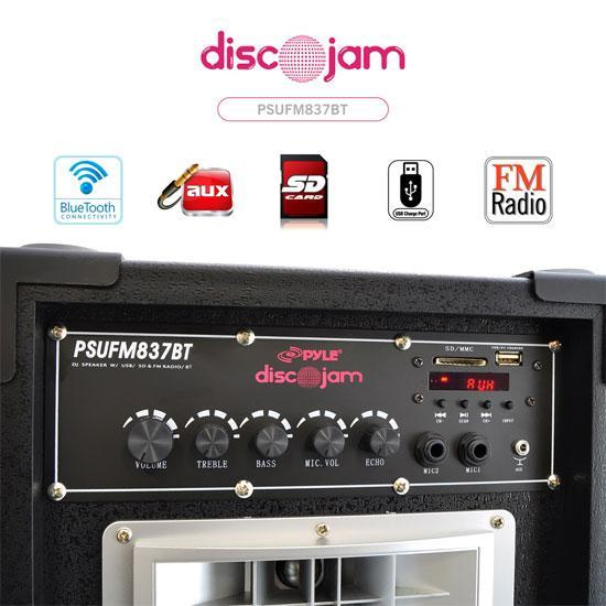 Pyle Dual 800 Watt Disco Jam Powered Two-Way PA Bluetooth Speaker System w/ USB/SD Card Readers, FM Radio, 3.5 mm AUX Input (Active & Passive Speakers) (PSUFM837BT)