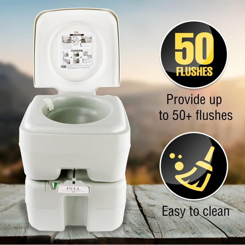 SereneLife Portable Toilet Potty Seat - with Piston Pump Flush, Cover and 5.3 Gallons of Water Tank Capacity for Travel, Camping, Hiking & Other Outdoor or Indoor Activities SLCATL320