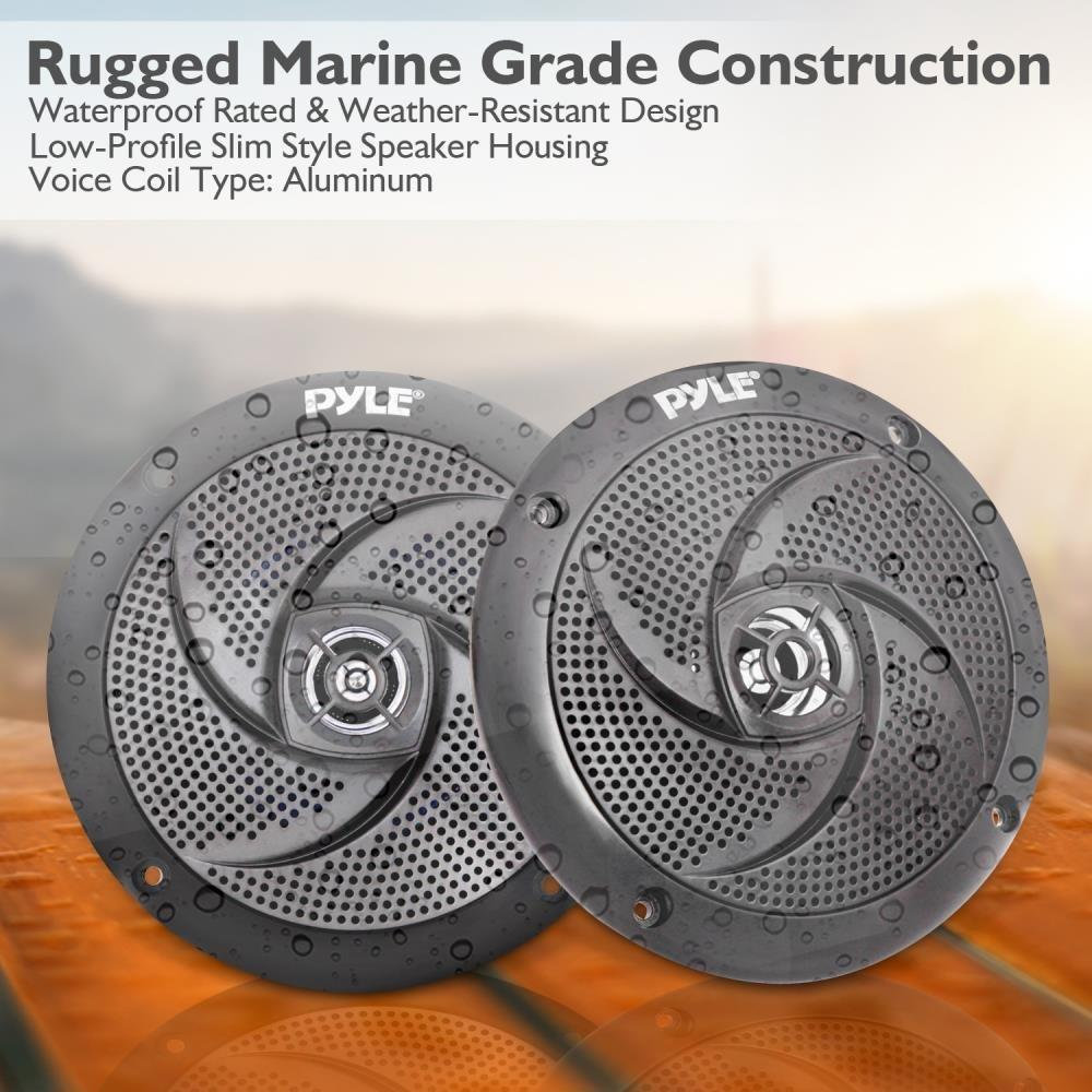 Pyle Waterproof Rated Marine Speakers, Low-Profile Slim Style Speaker Pair, 4.0 -inch  (100 Watt) (PLMRS4B)