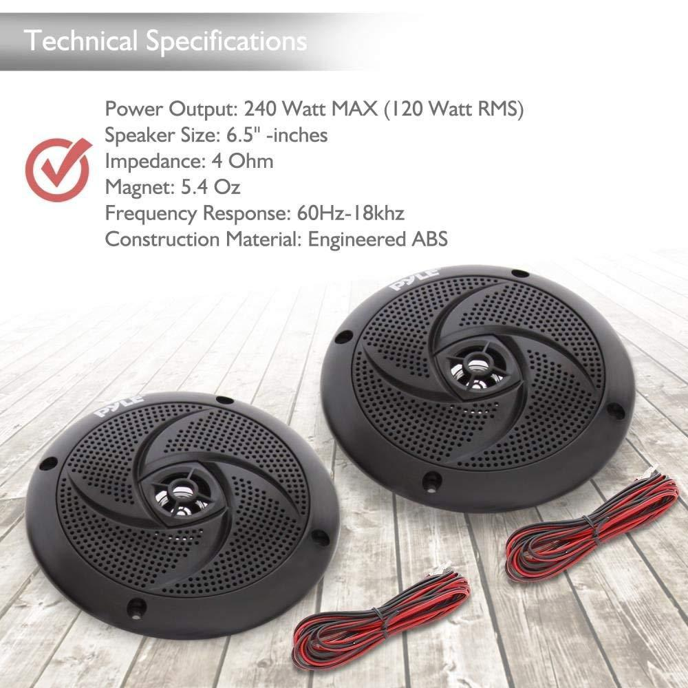 Pyle Waterproof Rated Marine Speakers, Low-Profile Slim Style Speaker Pair, 4.0 -inch  (100 Watt) (PLMRS4B)