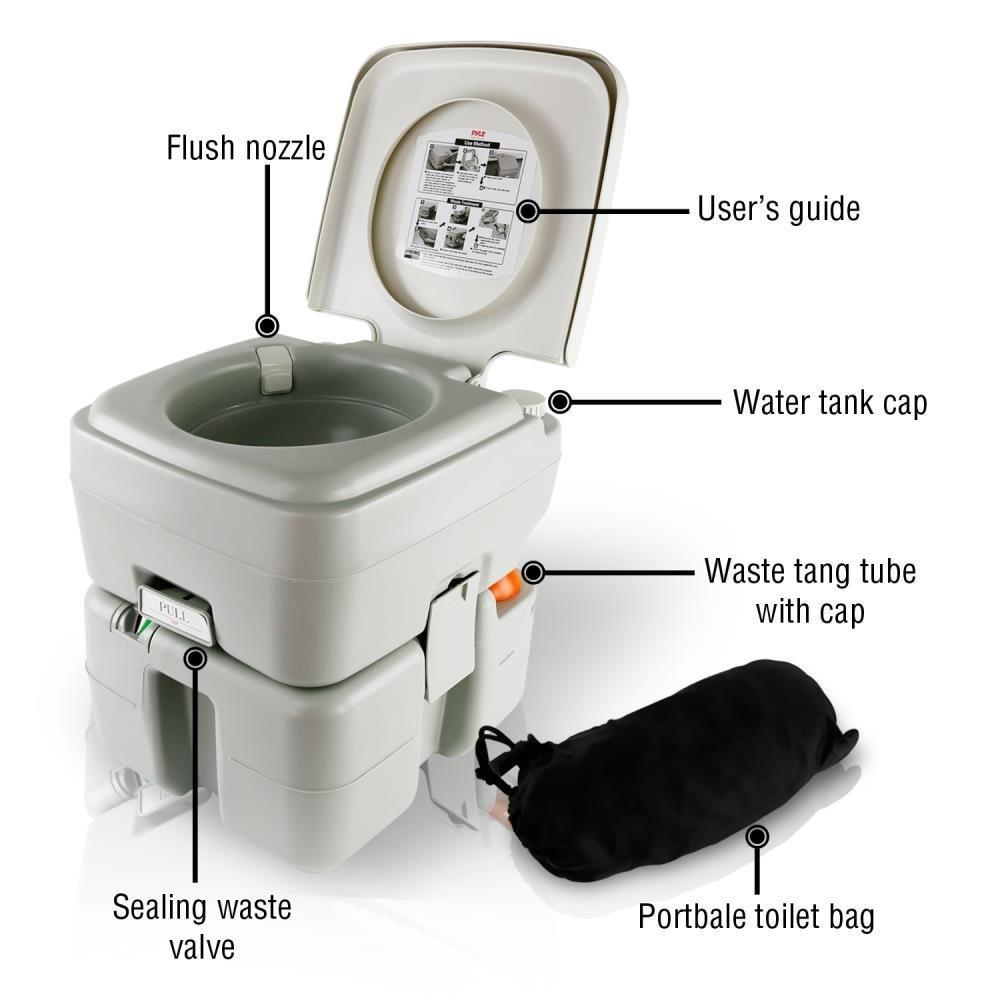 SereneLife Portable Toilet Potty Seat - with Piston Pump Flush, Cover and 5.3 Gallons of Water Tank Capacity for Travel, Camping, Hiking & Other Outdoor or Indoor Activities SLCATL320