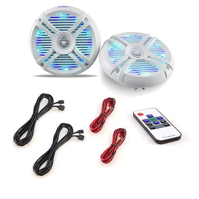 Pyle Hydra Dual 6.5" Waterproof Speakers, Multi-Color LED Lights - White (PLMRX68LEW)