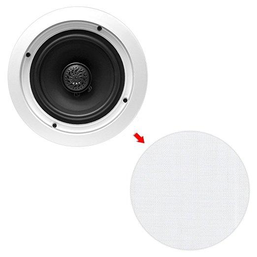 Pyle- 6.5” Ceiling Wall Mount Speakers - Pair of 2-Way Midbass Woofer Speaker w/65Hz-22kHz Frequency Response & 250W Peak (PDIC60T)