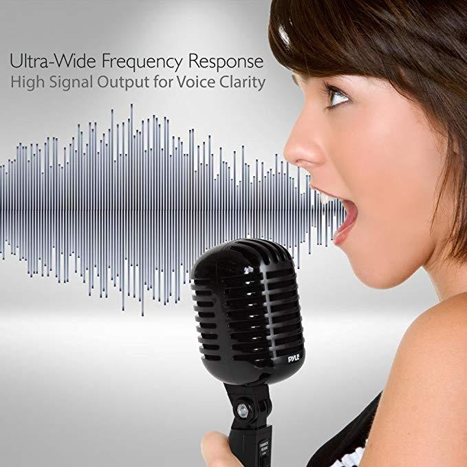 Pyle Retro-Style Dynamic Vocal Microphone with XLR Cable and Adjustable Stand – Ideal for Live Performances and Recording