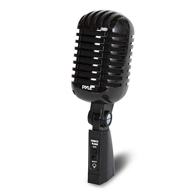 Pyle Retro-Style Dynamic Vocal Microphone with XLR Cable and Adjustable Stand – Ideal for Live Performances and Recording