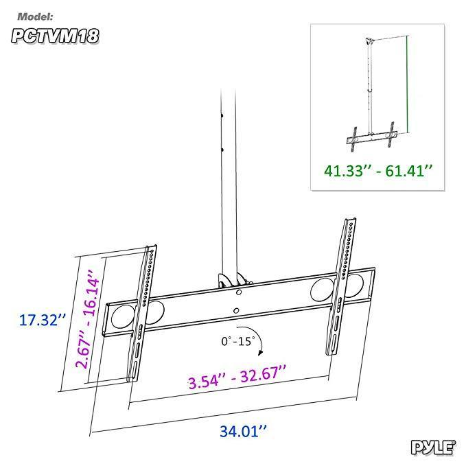 Pyle Universal TV Ceiling Mount Bracket with Adjustable Height and Tilt, Fits 37.0'' to 70.0'' TV's (PCTVM18)